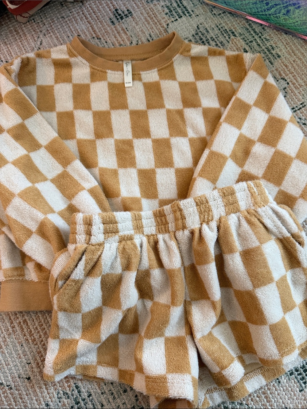 Rylee + Cru Checkerboard Terry Set - Cream & Mustard
